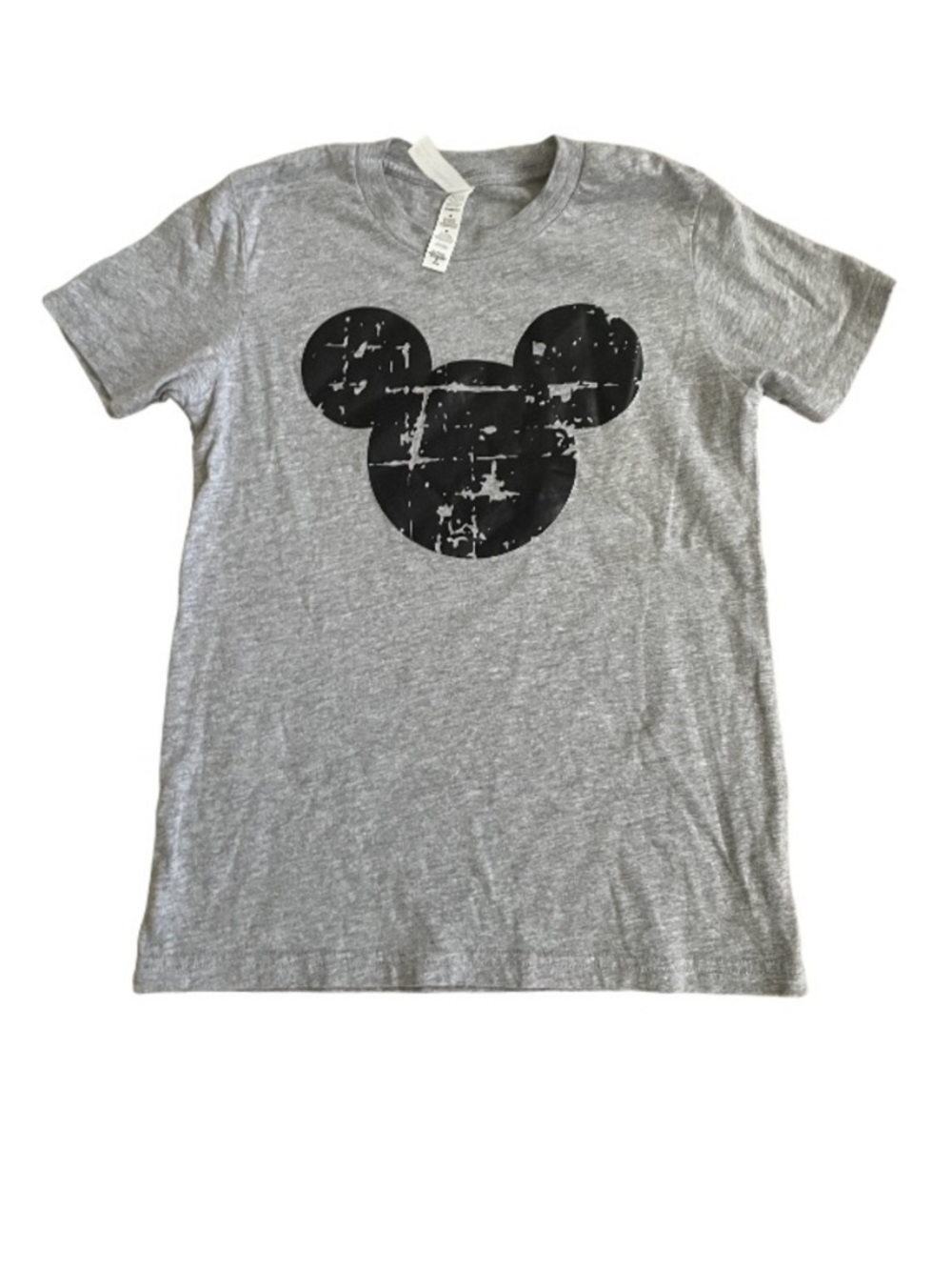 Kids Gray Short Sleeve Tee with Distressed Black Mickey Mouse Motif